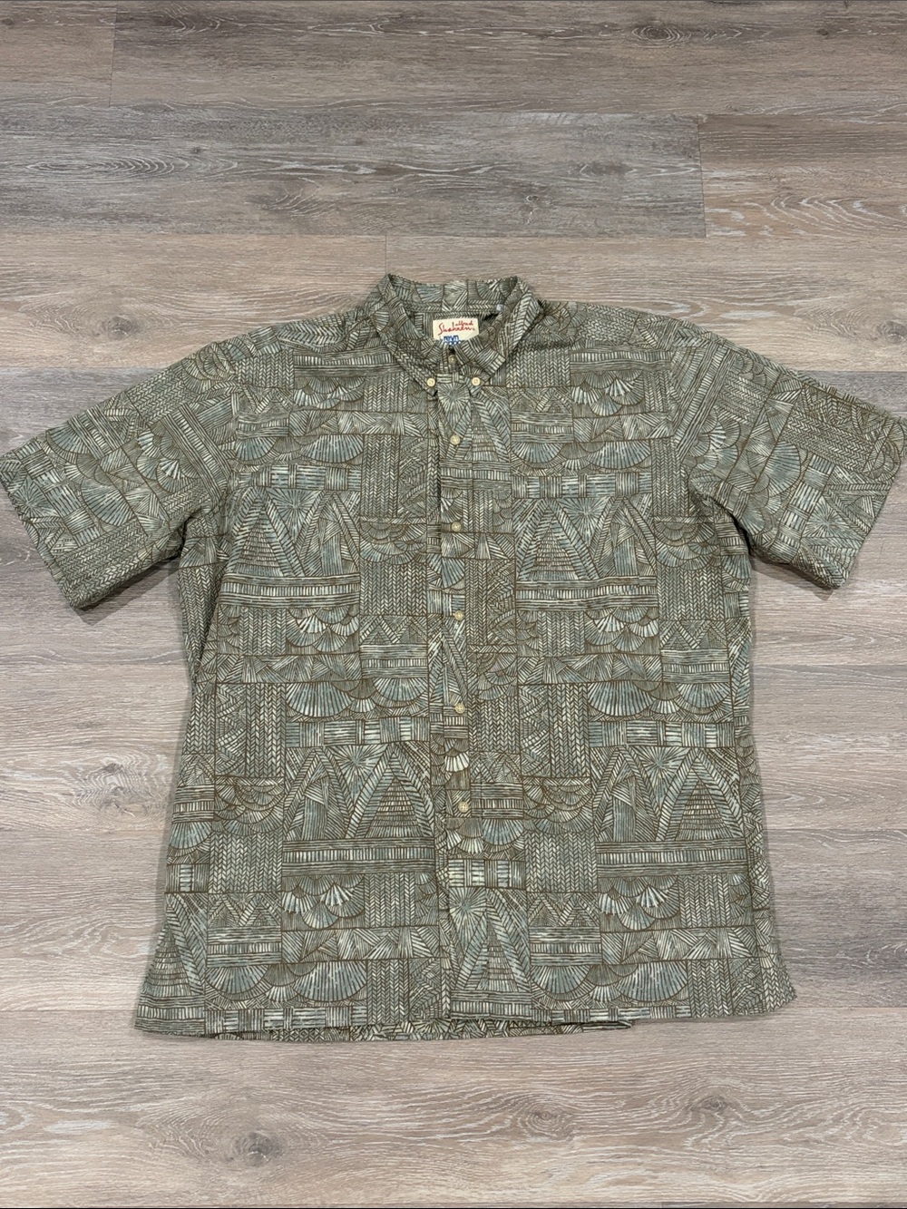 Reyn Spooner Olive Geo Short-Sleeve Button-Down Shirt